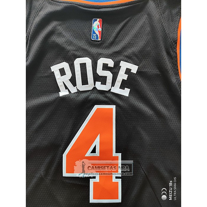 Camiseta New York Knicks Derrick Rose NO 4 Ciudad 2021-22 Negro